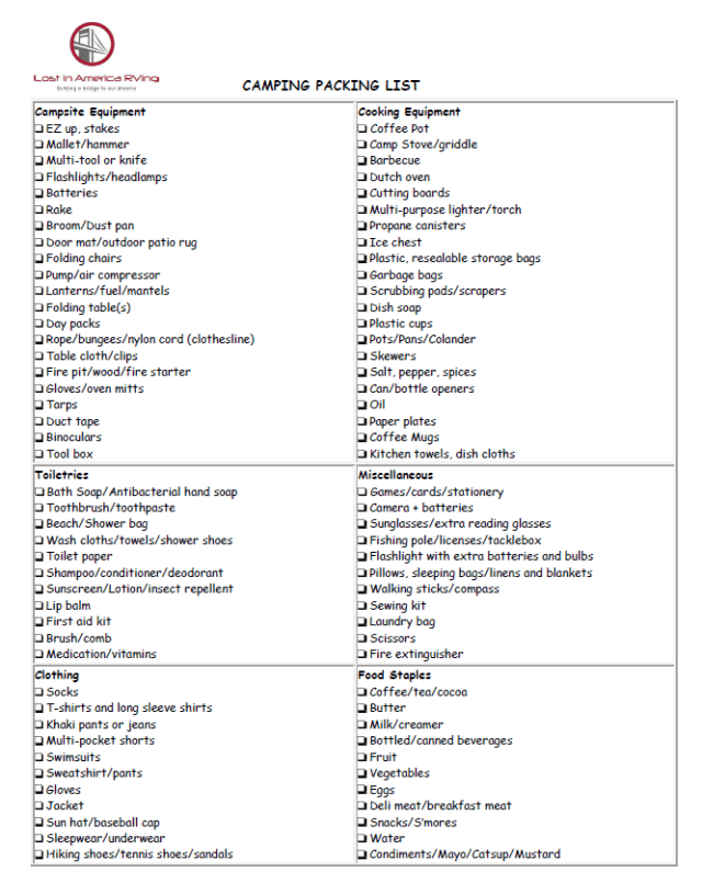 Camping Packing List